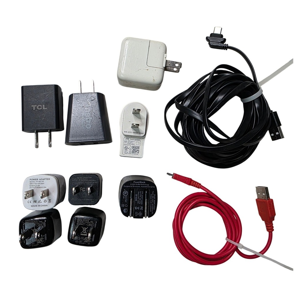 Mixed USB Wall Charger Adapter Lot Apple TCL Griffin ZTE Micro USB Cable 11pc W4